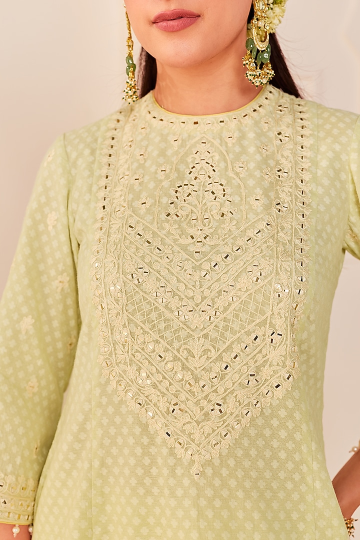 Mint Green Chanderi Silk Brasso Mirror Embroidered Kurta Set by Sheetal Batra at Pernia's Pop Up Shop