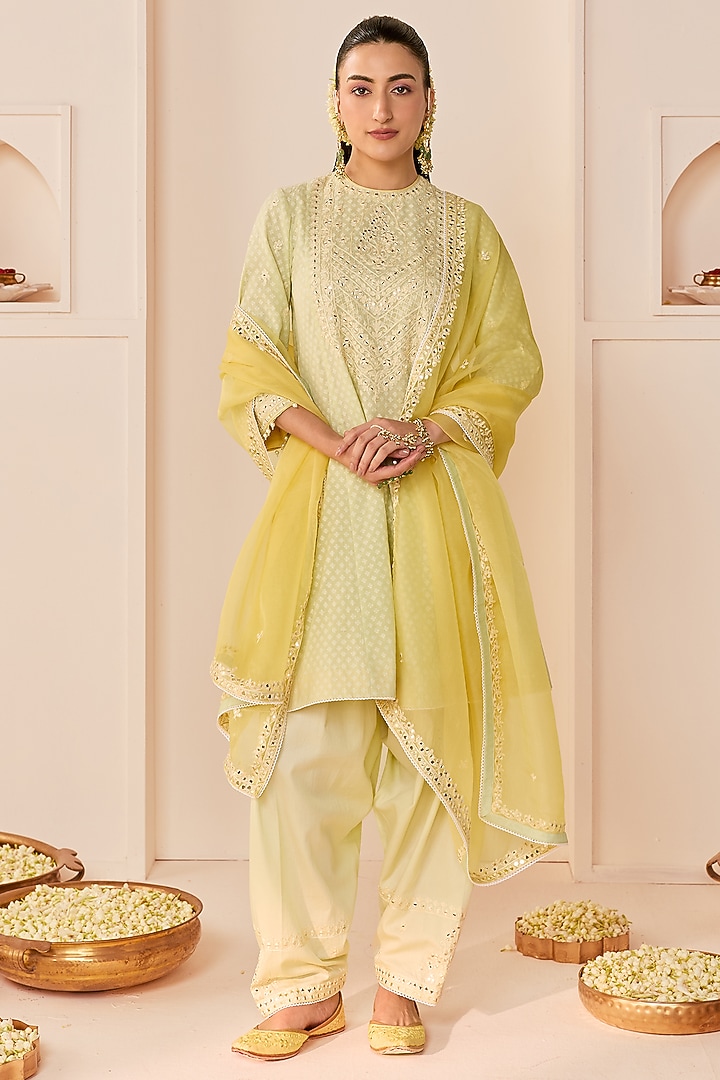 Mint Green Chanderi Silk Brasso Mirror Embroidered Kurta Set by Sheetal Batra at Pernia's Pop Up Shop