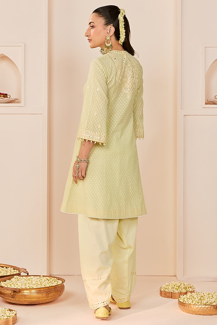 Mint Green Chanderi Silk Brasso Mirror Embroidered Kurta Set by Sheetal Batra at Pernia's Pop Up Shop