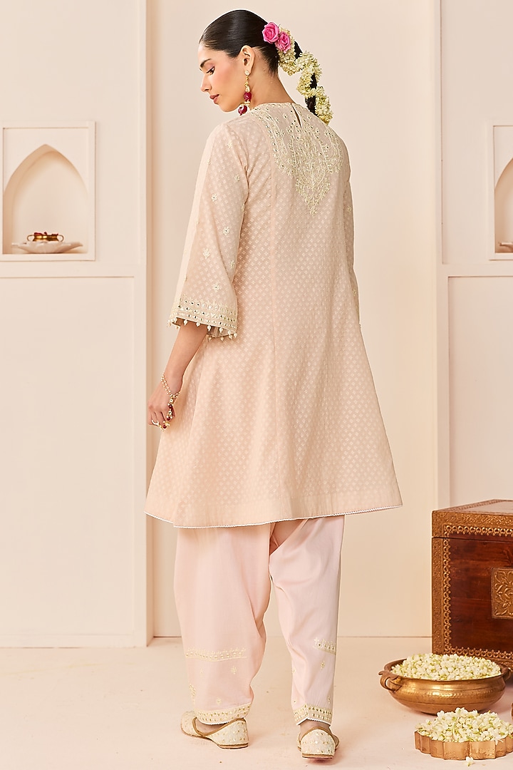 Carnation Pink Chanderi Silk Brasso Mirror Embroidered Kurta Set by Sheetal Batra at Pernia's Pop Up Shop