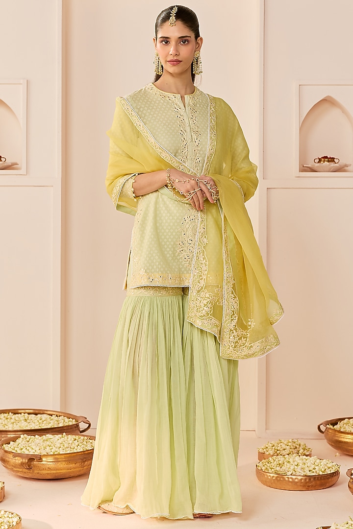 Mint Green Pure Cotton Gharara Set by Sheetal Batra at Pernia's Pop Up Shop