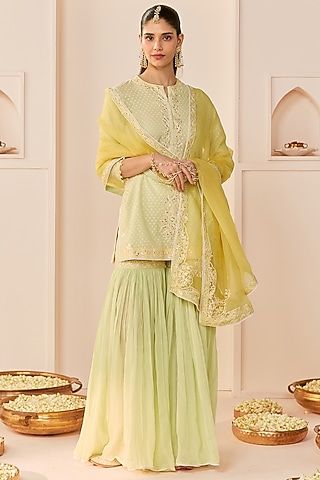 Mint Green Pure Cotton Gharara Set by Sheetal Batra