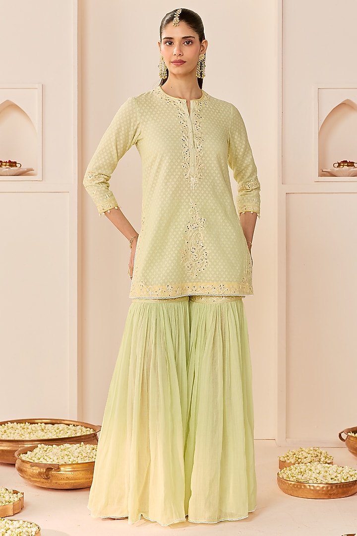 Mint Green Pure Cotton Gharara Set by Sheetal Batra at Pernia's Pop Up Shop