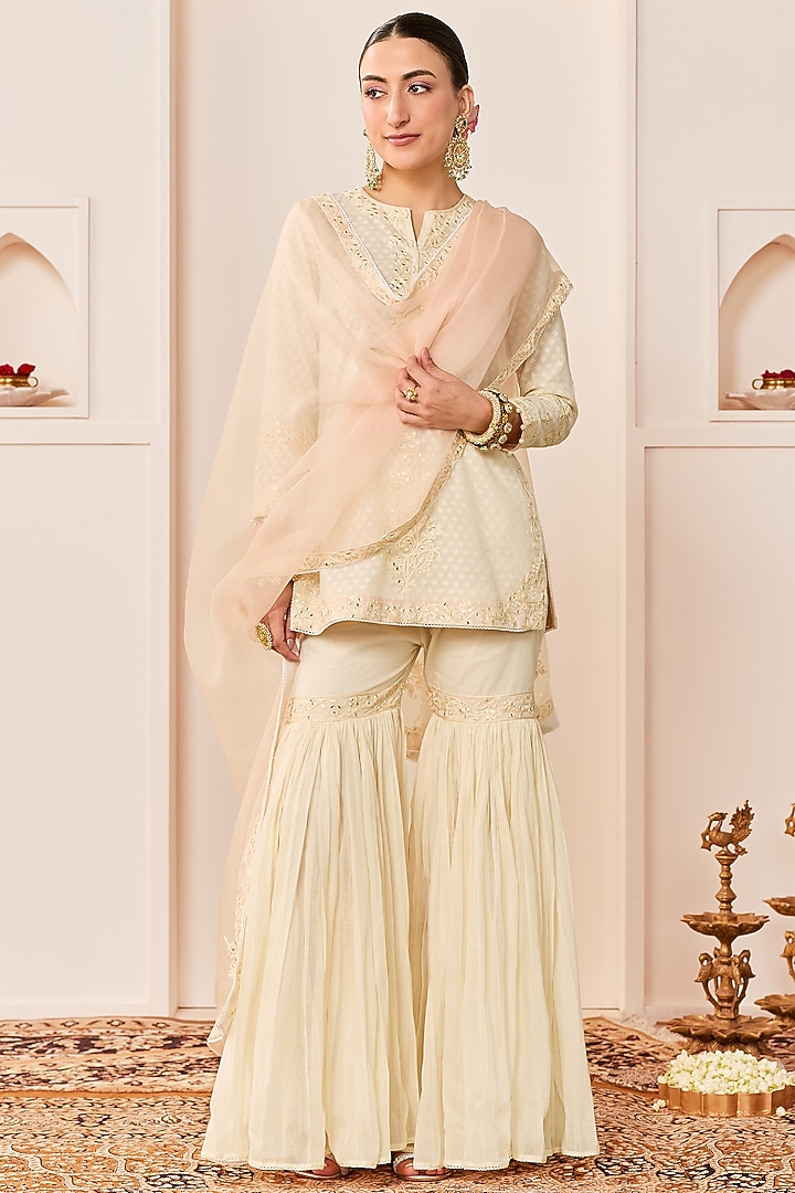 Daisy Ivory Pure Cotton Gharara Set by Sheetal Batra at Pernia's Pop Up Shop