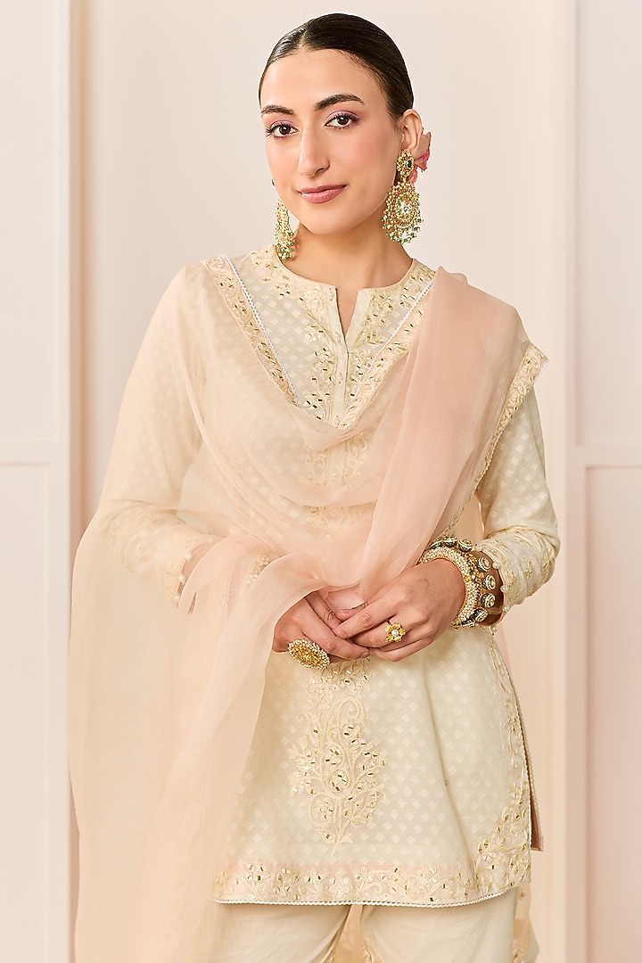 Daisy Ivory Pure Cotton Gharara Set by Sheetal Batra at Pernia's Pop Up Shop