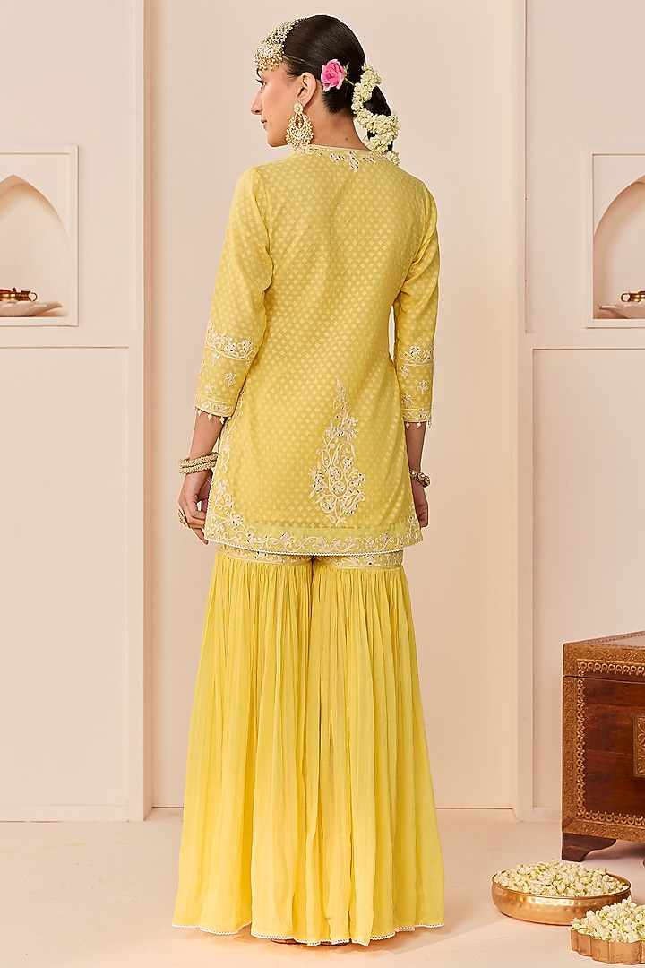 Lemon Yellow Pure Cotton Gharara Set by Sheetal Batra at Pernia's Pop Up Shop
