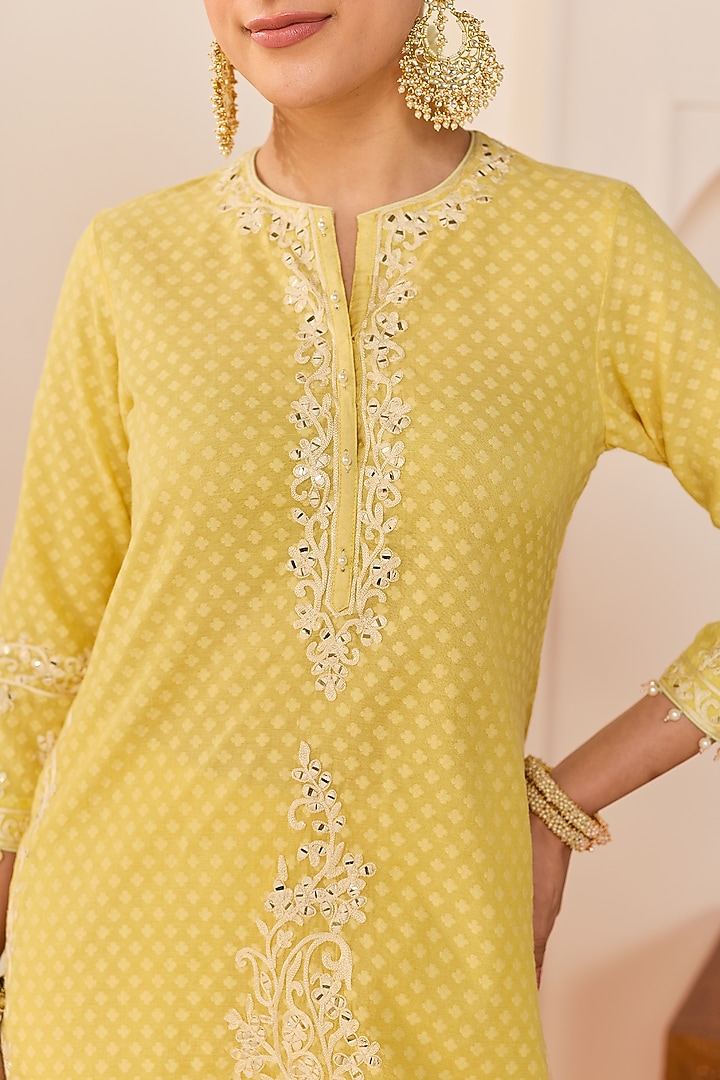 Lemon Yellow Pure Cotton Gharara Set by Sheetal Batra at Pernia's Pop Up Shop