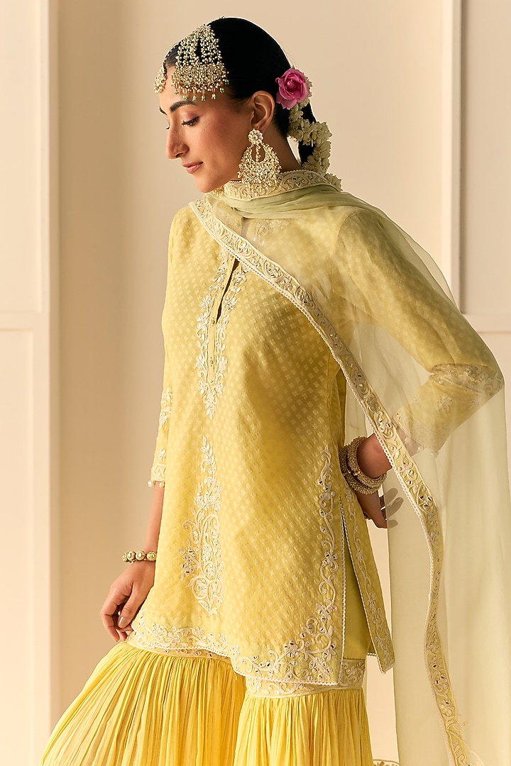 Lemon Yellow Pure Cotton Gharara Set by Sheetal Batra at Pernia's Pop Up Shop