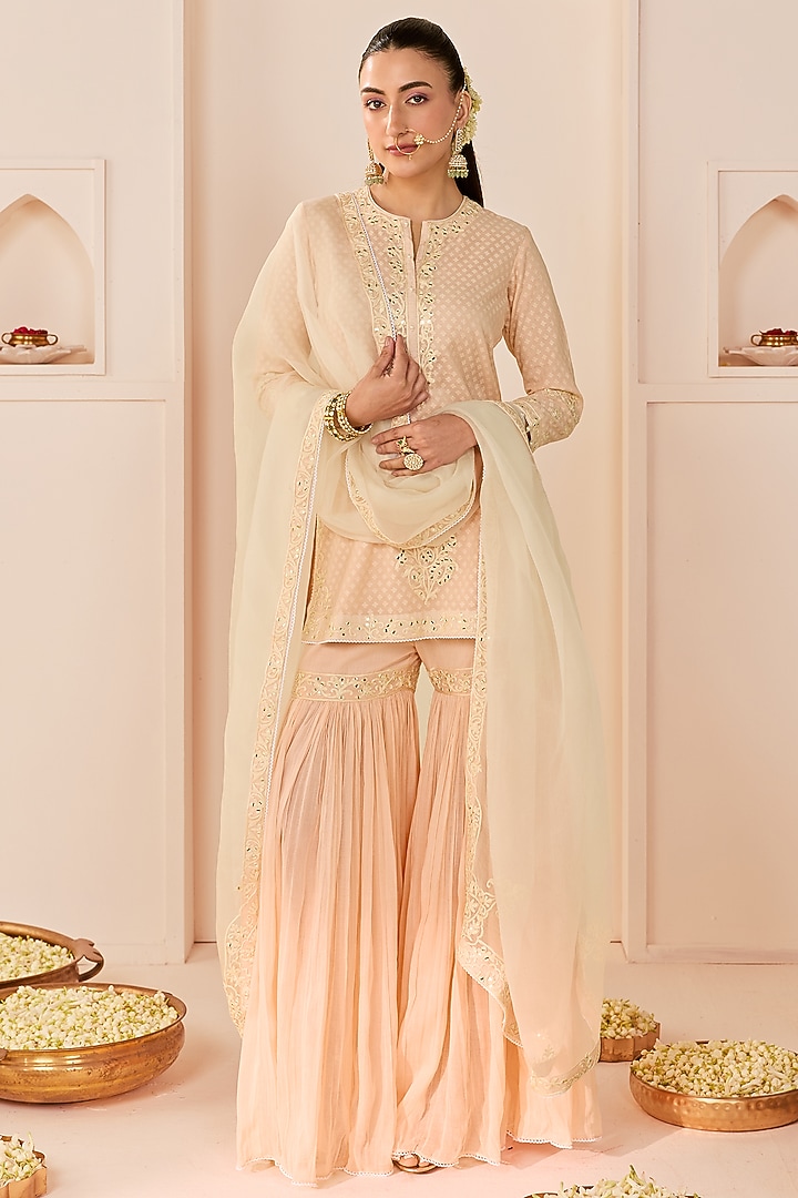 Carnation Pink Pure Cotton Gharara Set by Sheetal Batra at Pernia's Pop Up Shop