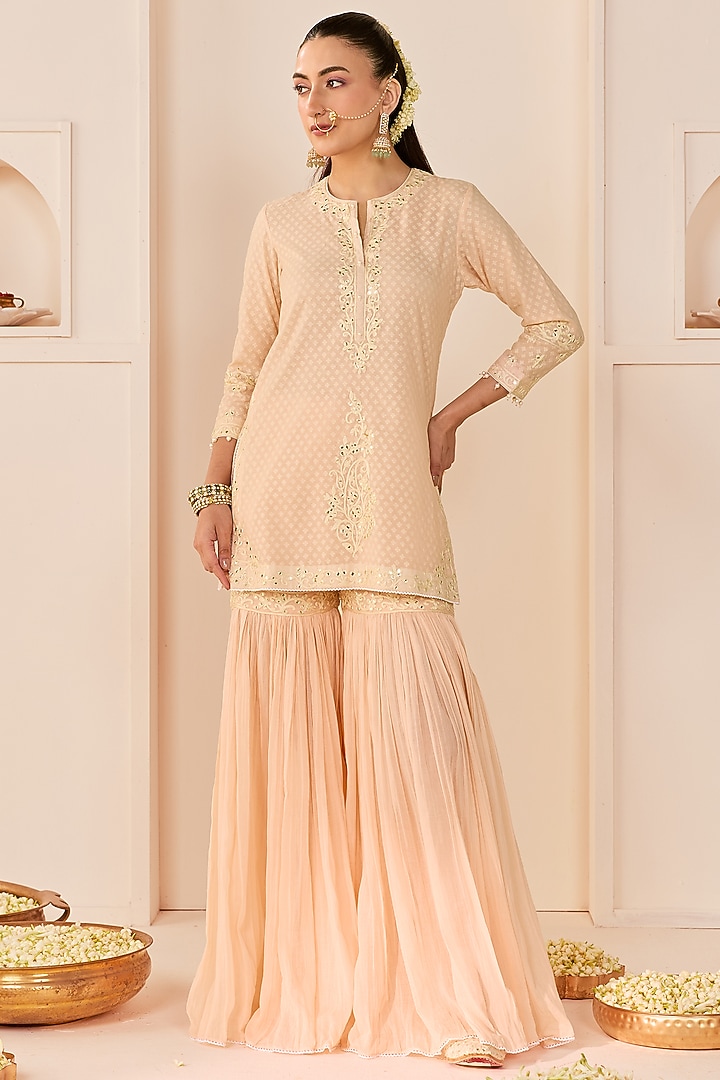 Carnation Pink Pure Cotton Gharara Set by Sheetal Batra at Pernia's Pop Up Shop