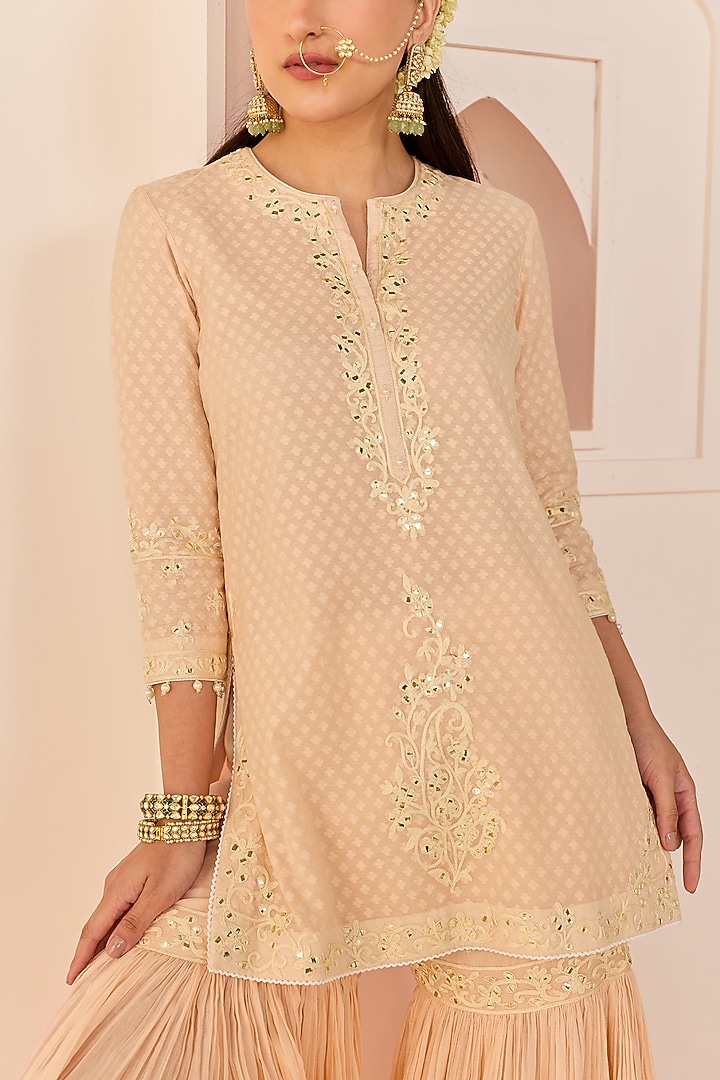 Carnation Pink Pure Cotton Gharara Set by Sheetal Batra at Pernia's Pop Up Shop