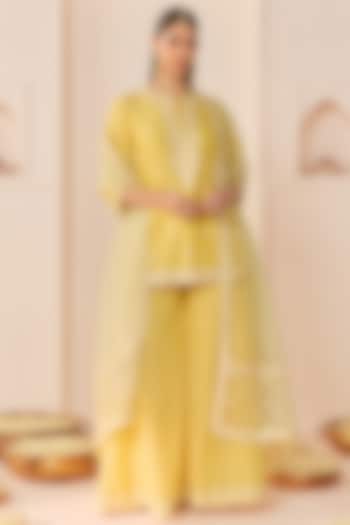 Lemon Yellow Chanderi Silk Brasso Wedding Sharara Set by Sheetal Batra at Pernia's Pop Up Shop