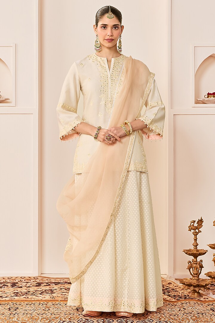 Daisy Ivory Chanderi Silk Brasso Wedding Sharara Set by Sheetal Batra at Pernia's Pop Up Shop