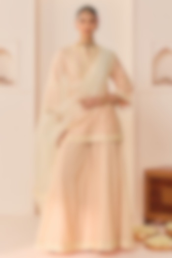 Carnation Pink Chanderi Silk Brasso Wedding Sharara Set by Sheetal Batra at Pernia's Pop Up Shop