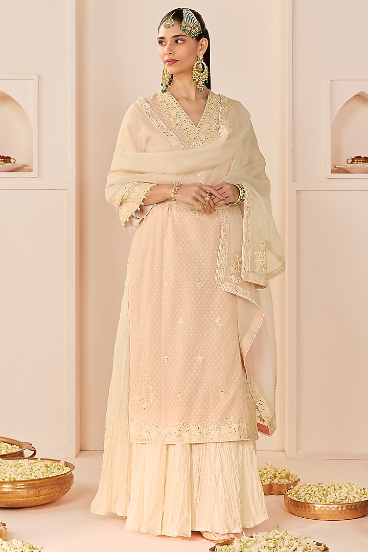 Carnation Pink Pure Cotton Crushed Skirt Set by Sheetal Batra at Pernia's Pop Up Shop