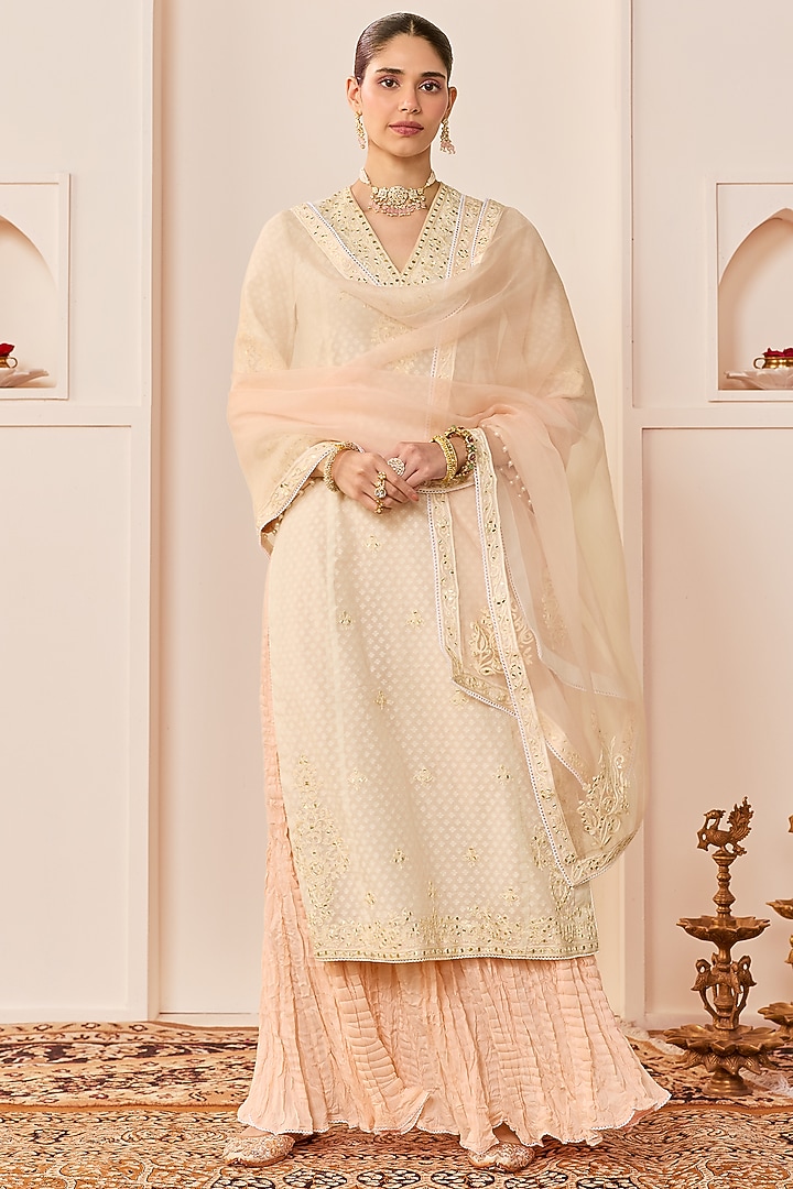 Daisy Ivory Pure Cotton Crushed Skirt Set by Sheetal Batra at Pernia's Pop Up Shop