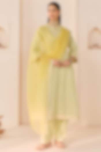 Mint Green Chanderi Silk Brasso Choga Kurta Set by Sheetal Batra at Pernia's Pop Up Shop