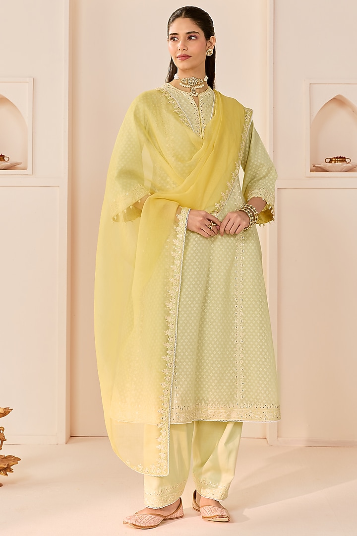 Mint Green Chanderi Silk Brasso Choga Kurta Set by Sheetal Batra at Pernia's Pop Up Shop