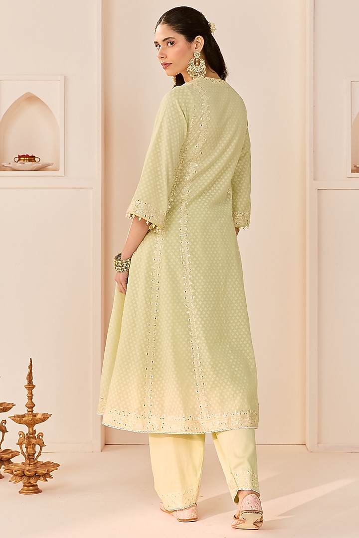 Mint Green Chanderi Silk Brasso Choga Kurta Set by Sheetal Batra at Pernia's Pop Up Shop