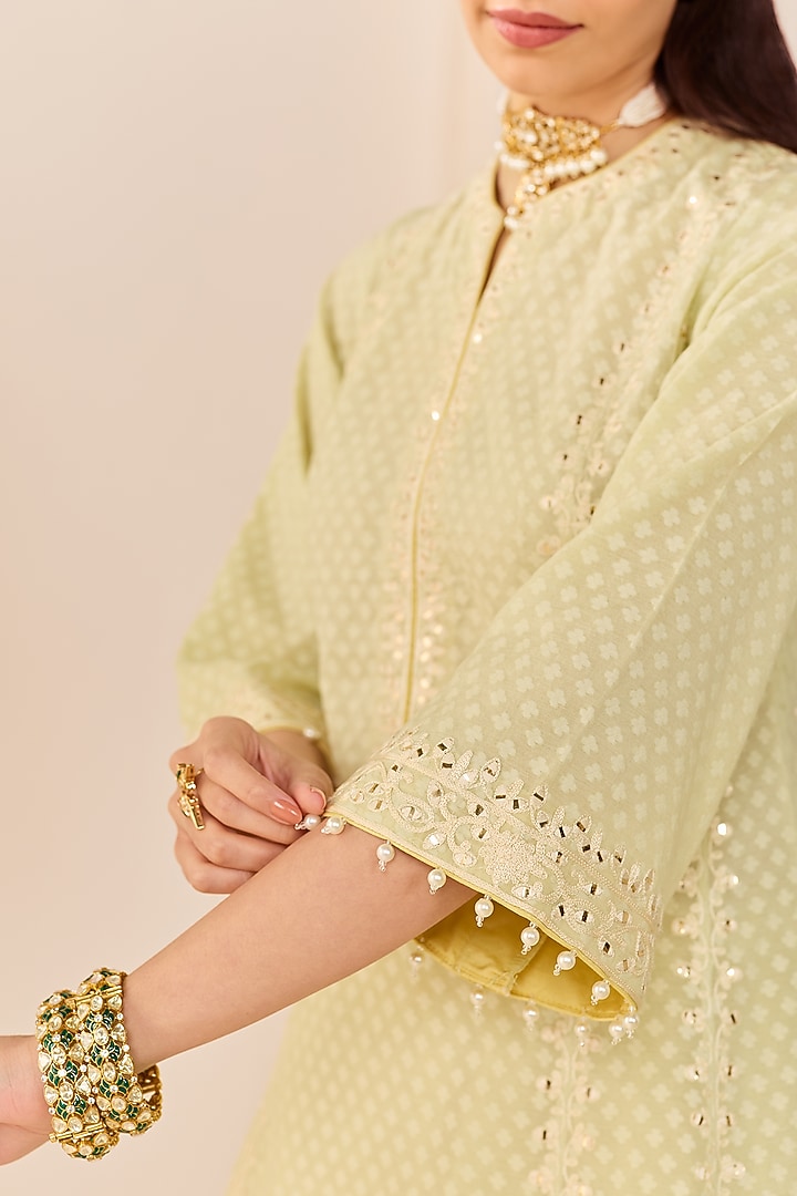 Mint Green Chanderi Silk Brasso Choga Kurta Set by Sheetal Batra at Pernia's Pop Up Shop