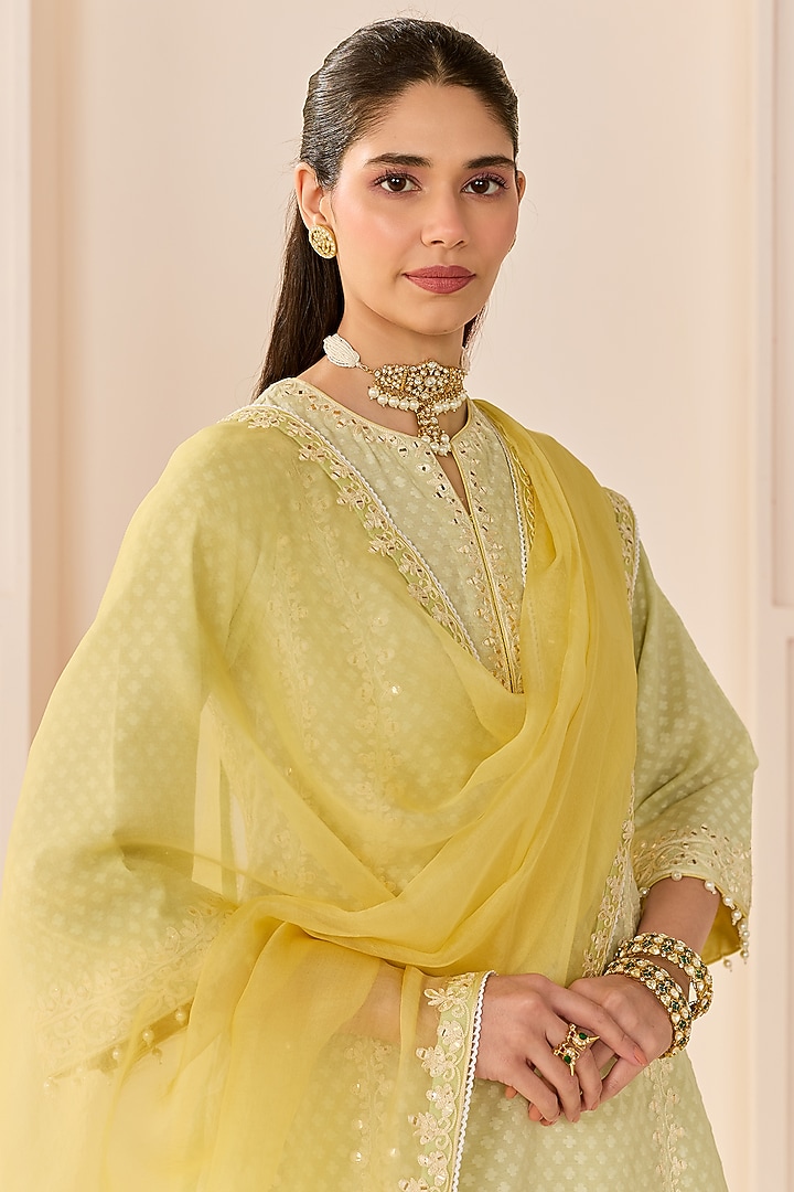 Mint Green Chanderi Silk Brasso Choga Kurta Set by Sheetal Batra at Pernia's Pop Up Shop