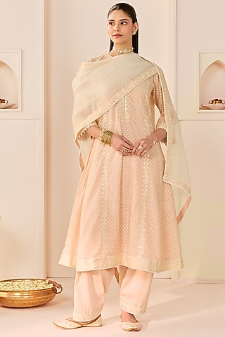 Daisy Ivory Chanderi Silk Brasso Kalidar Choga Kurta Set by Sheetal Batra