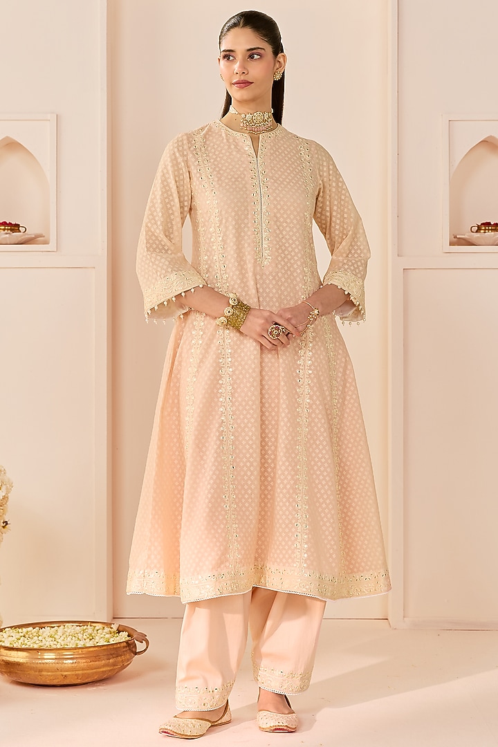 Daisy Ivory Chanderi Silk Brasso Kalidar Choga Kurta Set by Sheetal Batra at Pernia's Pop Up Shop
