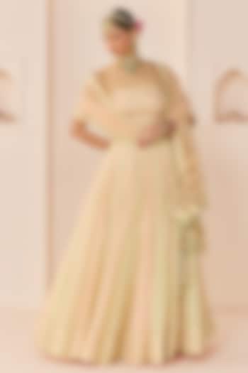 Carnation Pink Chanderi Silk Brasso Wedding Lehenga Set by Sheetal Batra at Pernia's Pop Up Shop