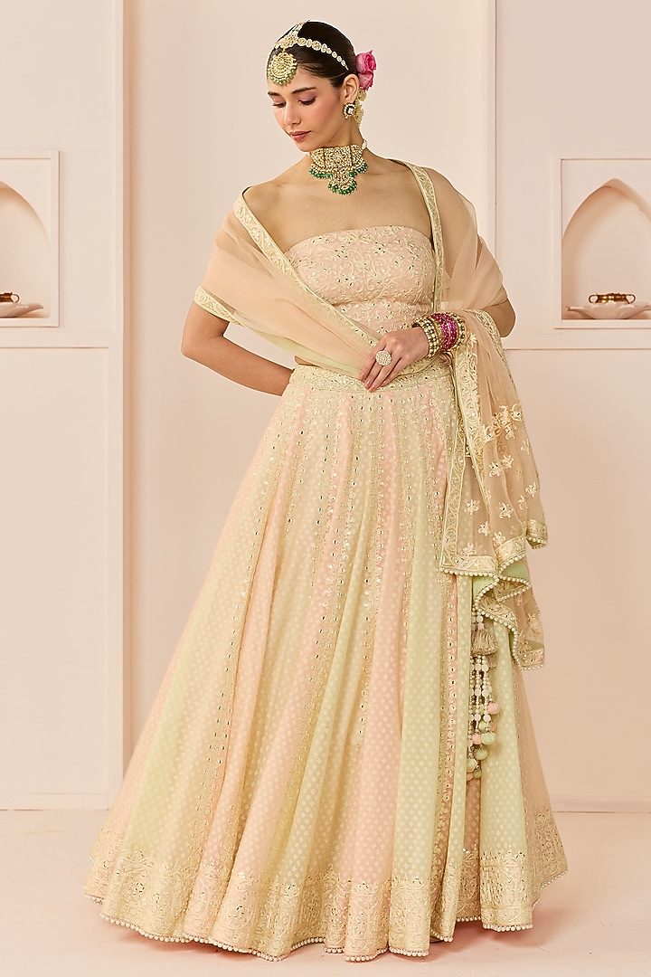 Carnation Pink Chanderi Silk Brasso Wedding Lehenga Set by Sheetal Batra at Pernia's Pop Up Shop