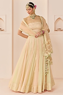 Carnation Pink Chanderi Silk Brasso Lehenga Set by Sheetal Batra-POPULAR PRODUCTS AT STORE
