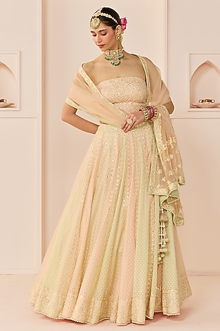 Carnation Pink Chanderi Silk Brasso Lehenga Set by Sheetal Batra