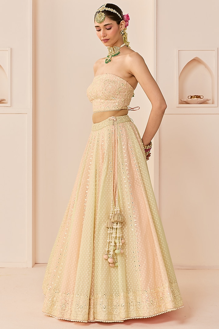 Carnation Pink Chanderi Silk Brasso Wedding Lehenga Set by Sheetal Batra at Pernia's Pop Up Shop