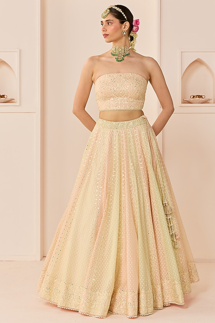 Carnation Pink Chanderi Silk Brasso Wedding Lehenga Set by Sheetal Batra at Pernia's Pop Up Shop