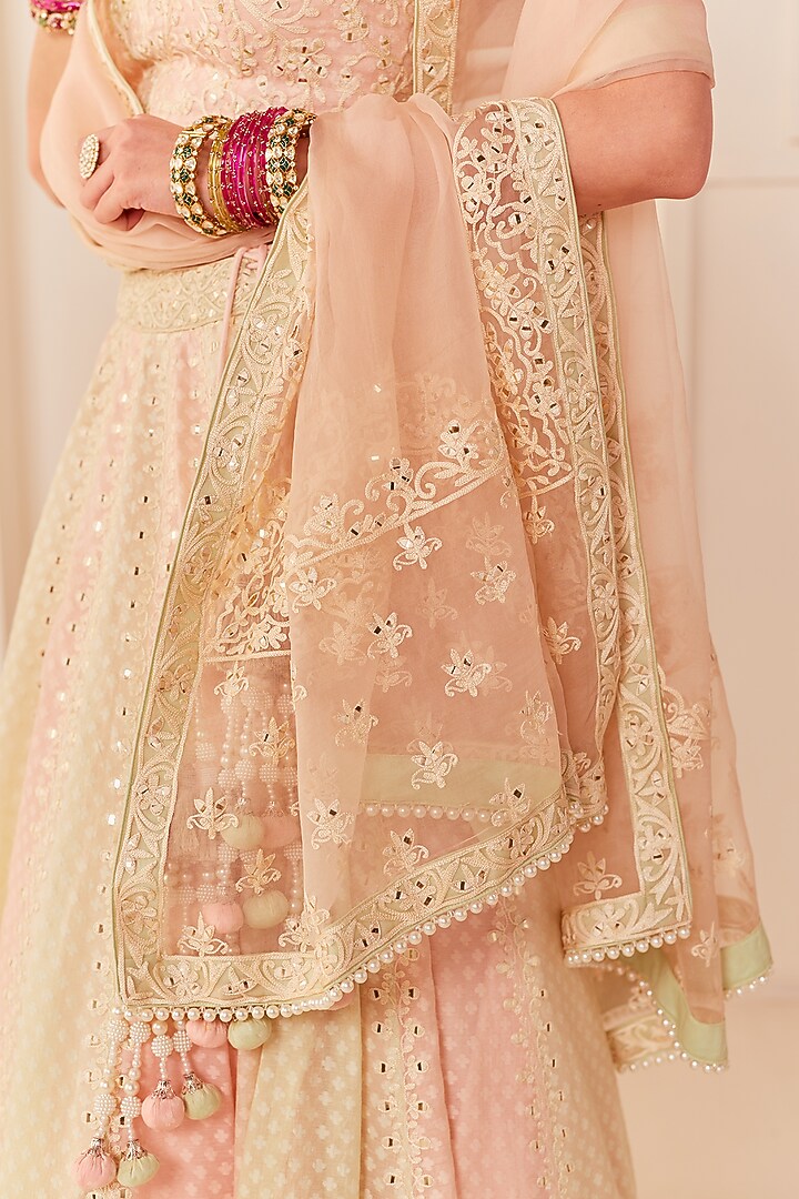 Carnation Pink Chanderi Silk Brasso Wedding Lehenga Set by Sheetal Batra at Pernia's Pop Up Shop