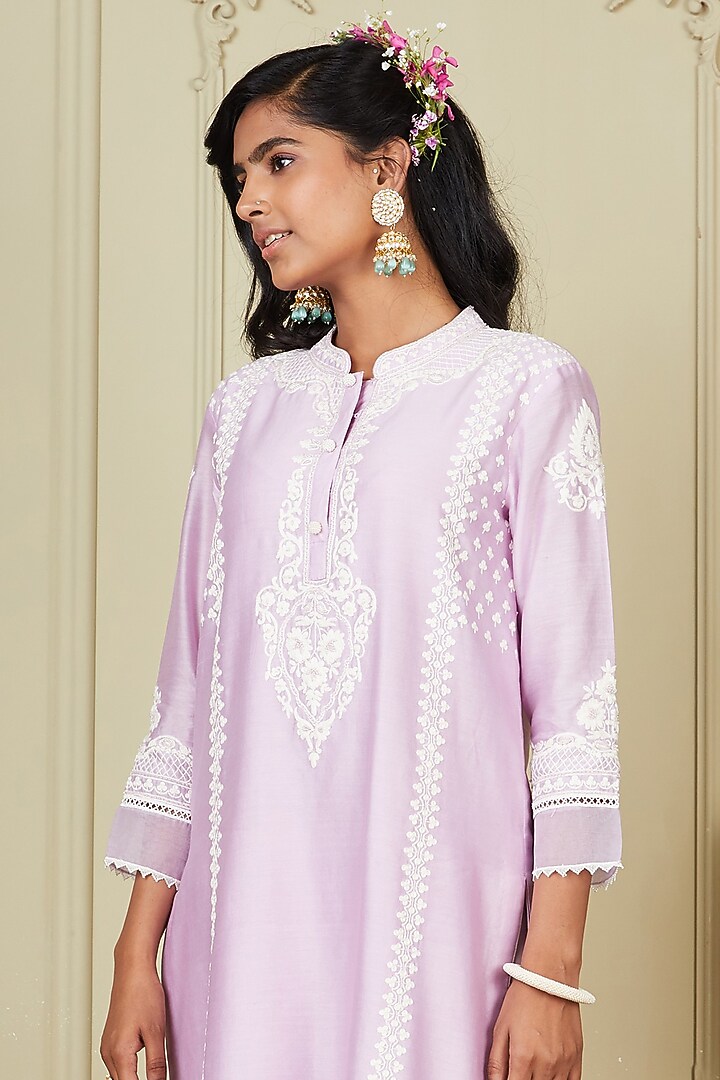Blush Pink Pure Chanderi Silk Kurta Set by Sheetal Batra at Pernia's Pop Up Shop