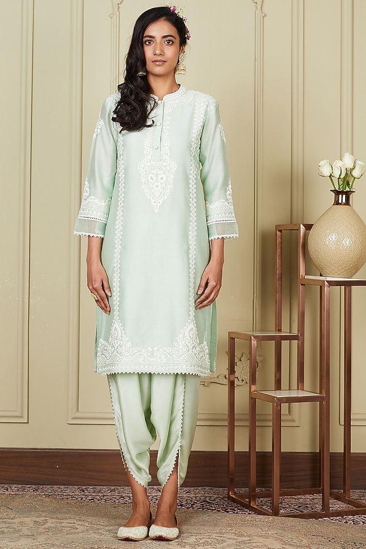Frosty Green Pure Chanderi Silk Kurta Set by Sheetal Batra at Pernia's Pop Up Shop