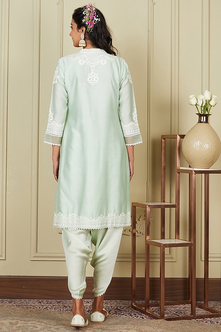 Frosty Green Pure Chanderi Silk Kurta Set by Sheetal Batra at Pernia's Pop Up Shop