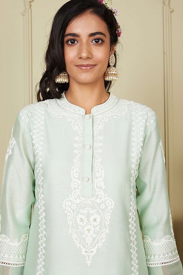 Frosty Green Pure Chanderi Silk Kurta Set by Sheetal Batra at Pernia's Pop Up Shop