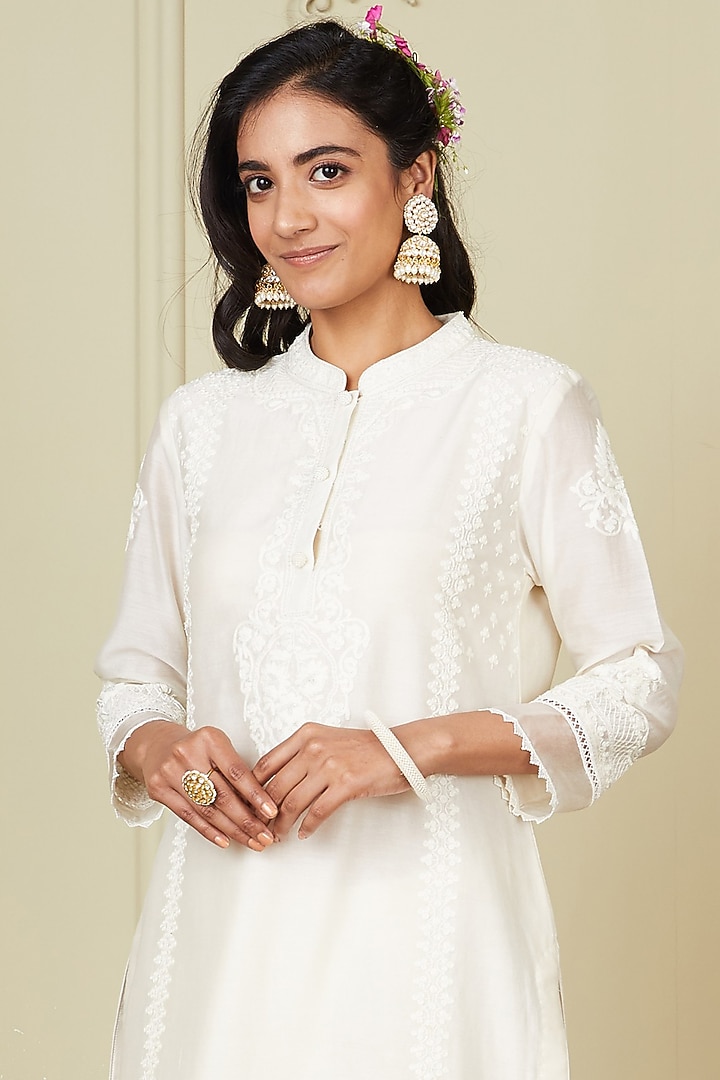 Ivory Pure Chanderi Silk Kurta Set by Sheetal Batra at Pernia's Pop Up Shop