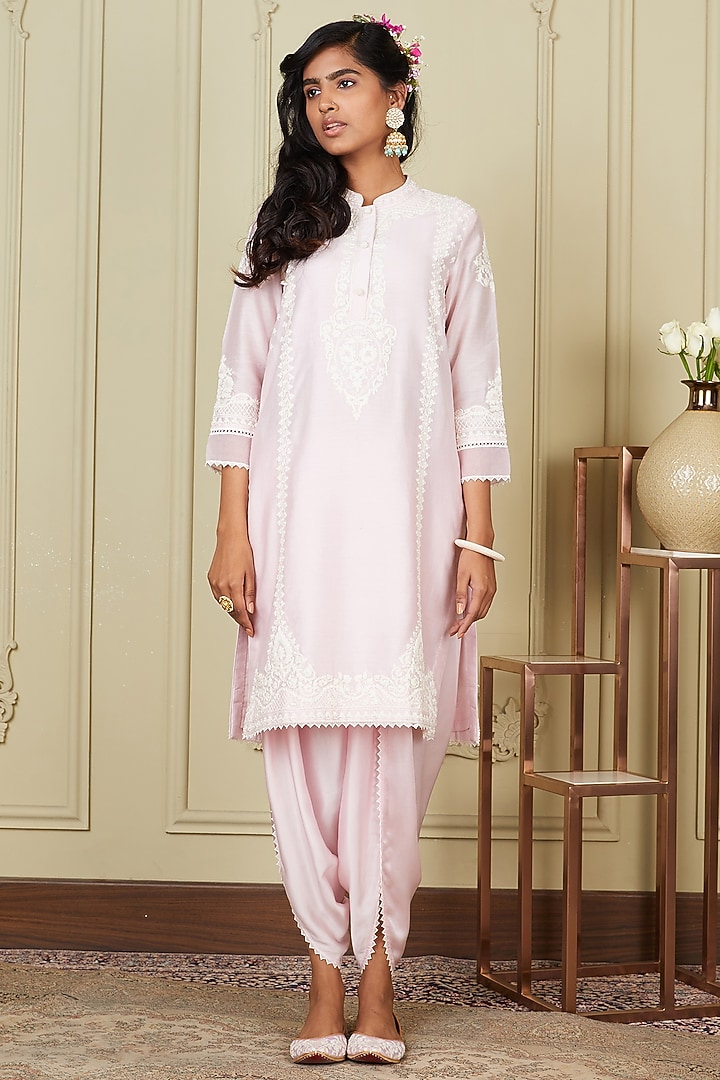 Blush Pink Chanderi Silk Kurta Set by Sheetal Batra at Pernia's Pop Up Shop