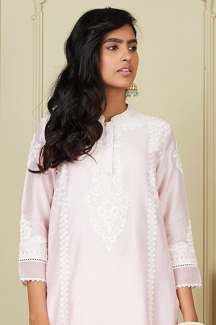 Blush Pink Chanderi Silk Kurta Set by Sheetal Batra at Pernia's Pop Up Shop