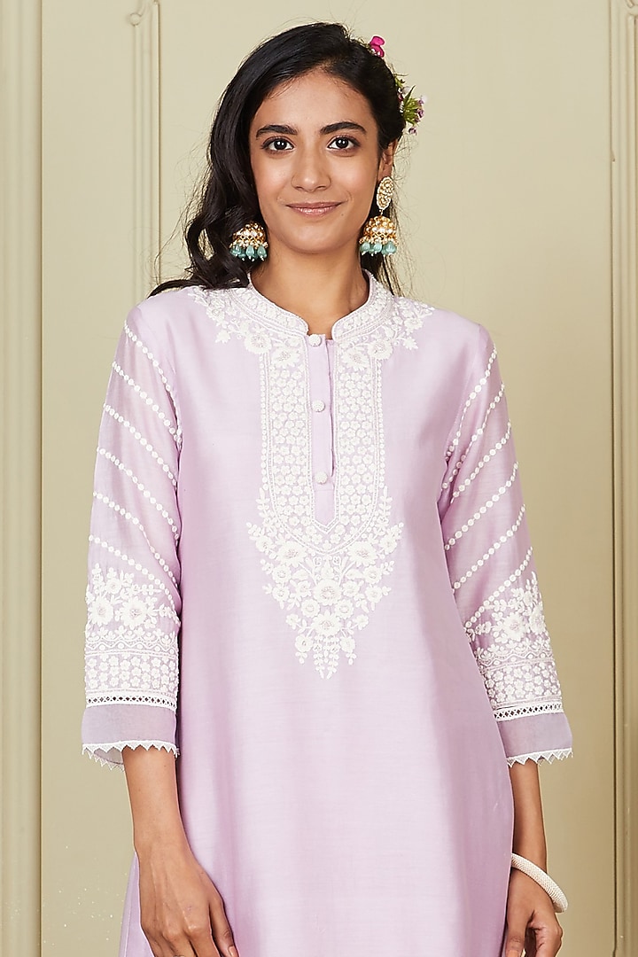 Light Purple Chanderi Silk Kurta Set by Sheetal Batra at Pernia's Pop Up Shop
