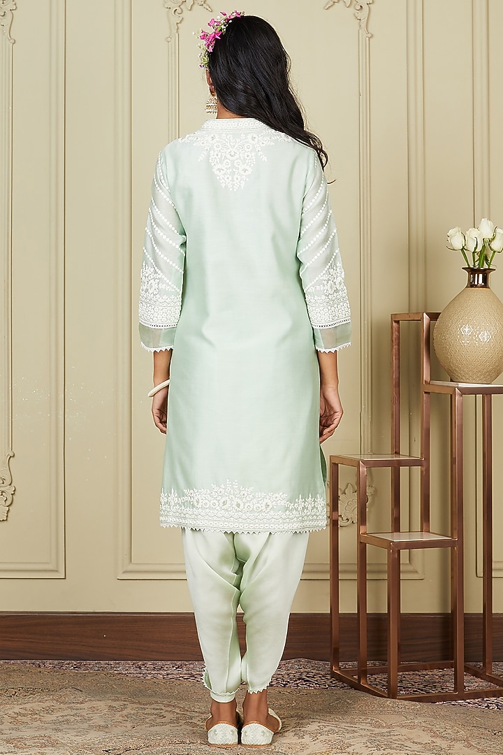 Frosty Green Pure Chanderi Silk Kurta Set by Sheetal Batra at Pernia's Pop Up Shop