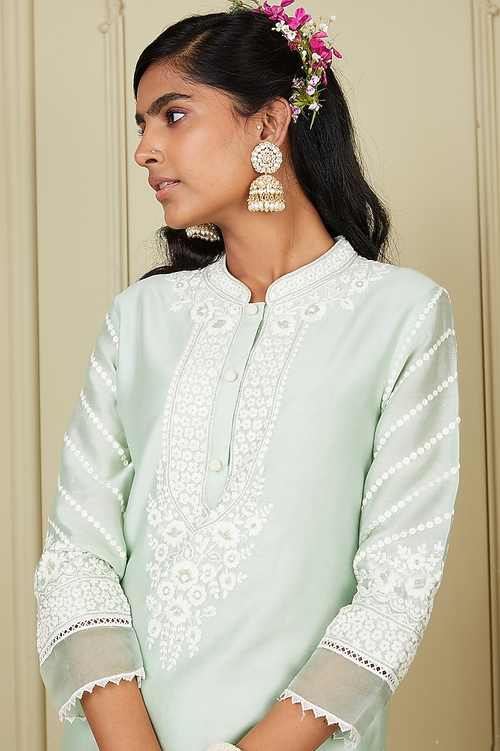Frosty Green Pure Chanderi Silk Kurta Set by Sheetal Batra at Pernia's Pop Up Shop