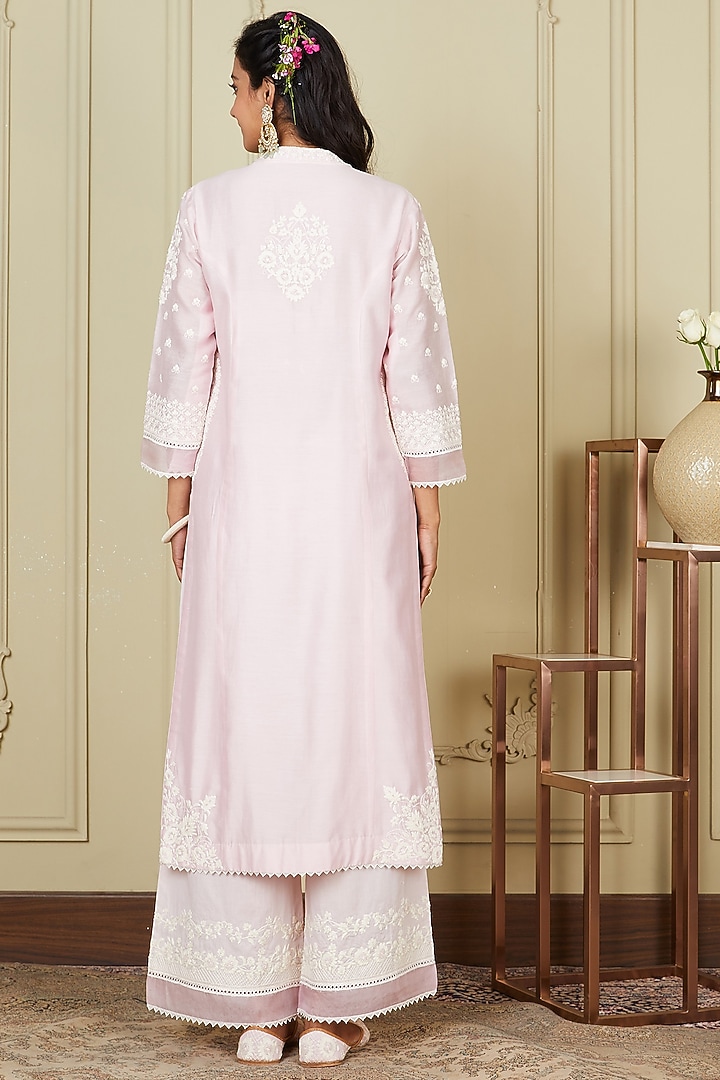 Blush Pink Silk Embroidered Kurta Set by Sheetal Batra at Pernia's Pop Up Shop