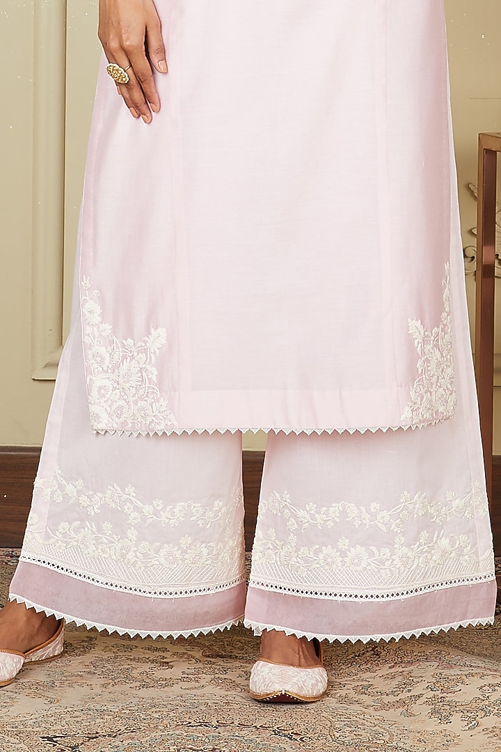 Blush Pink Silk Embroidered Kurta Set by Sheetal Batra at Pernia's Pop Up Shop