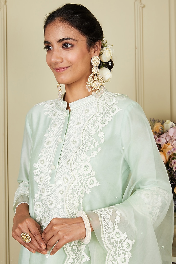 Frosty Green A-line Short Kurta Set by Sheetal Batra at Pernia's Pop Up Shop