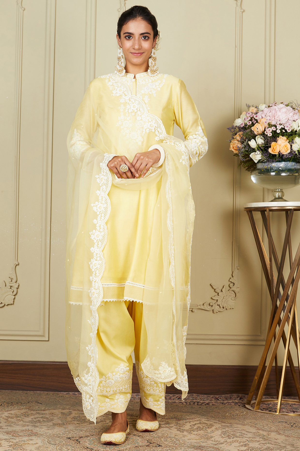 Lemon Yellow A-line Short Kurta Set by Sheetal Batra at Pernia's Pop Up Shop