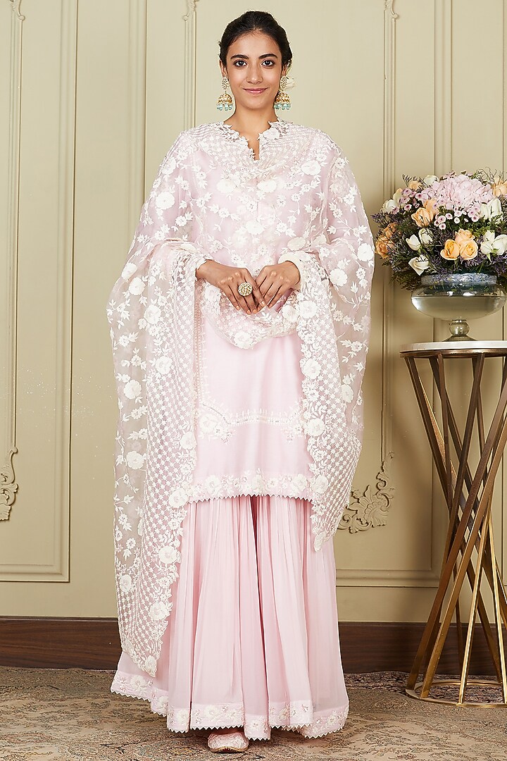 Pearl Blush Embroidered Gharara Set by Sheetal Batra at Pernia's Pop Up Shop