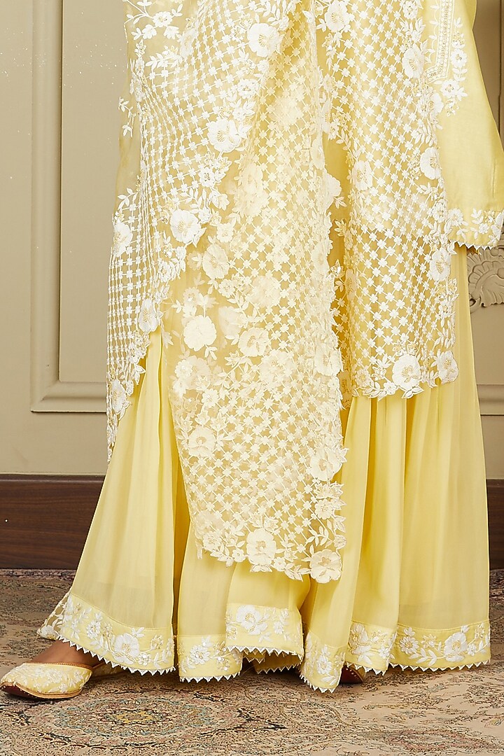 Lemon Yellow Georgette Gharara Set by Sheetal Batra at Pernia's Pop Up Shop